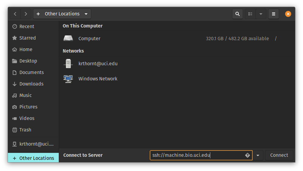 Remote connection via the GNOME file manager