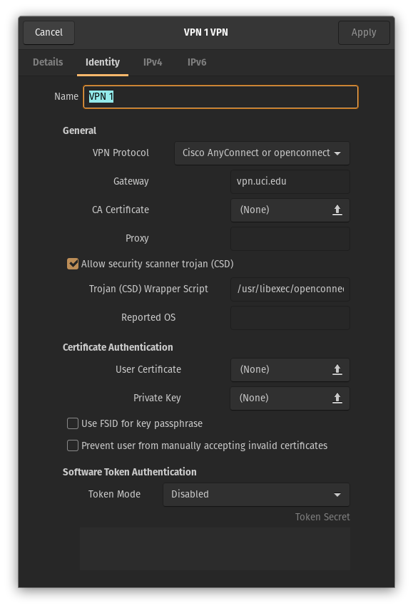 Example VPN configuration